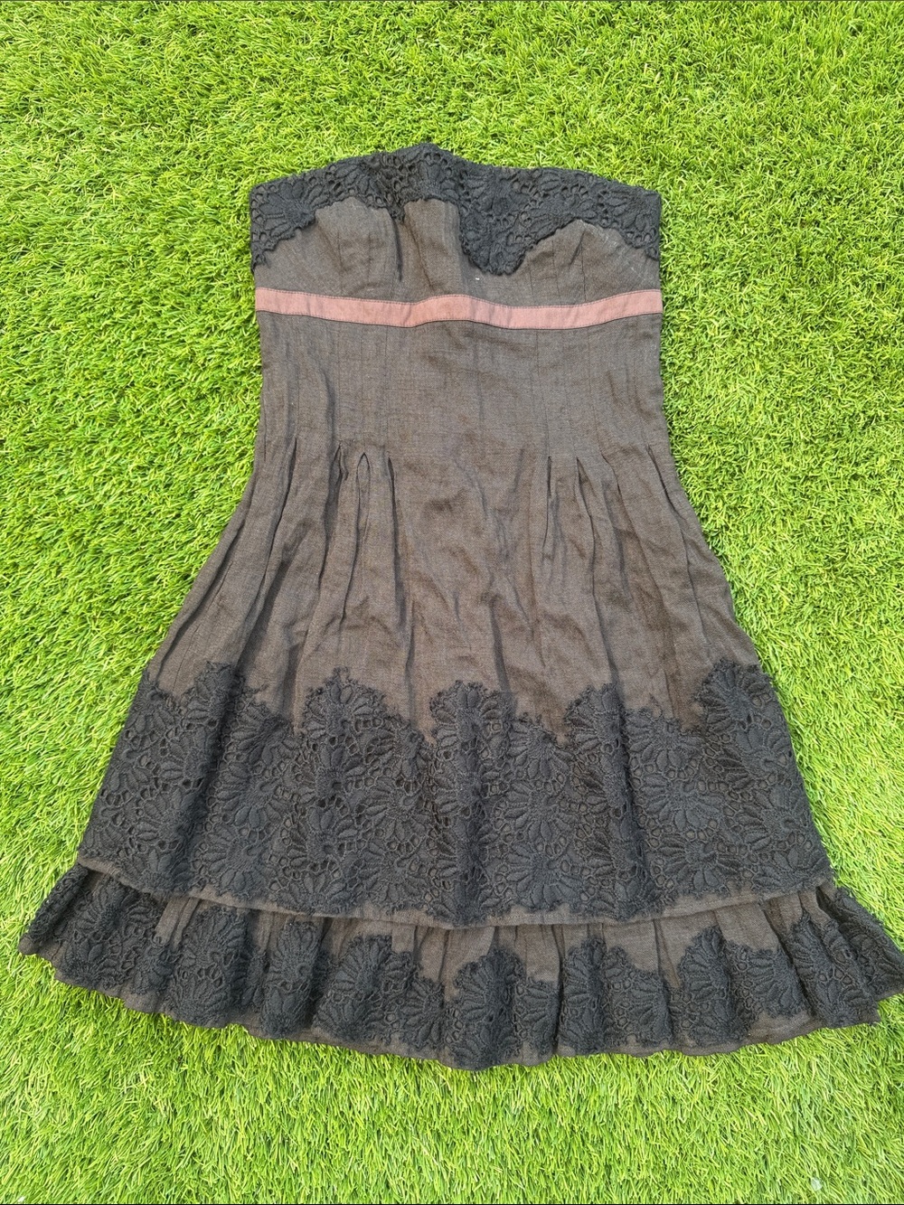 Tocca Strapless Black Dress with Pink Trim